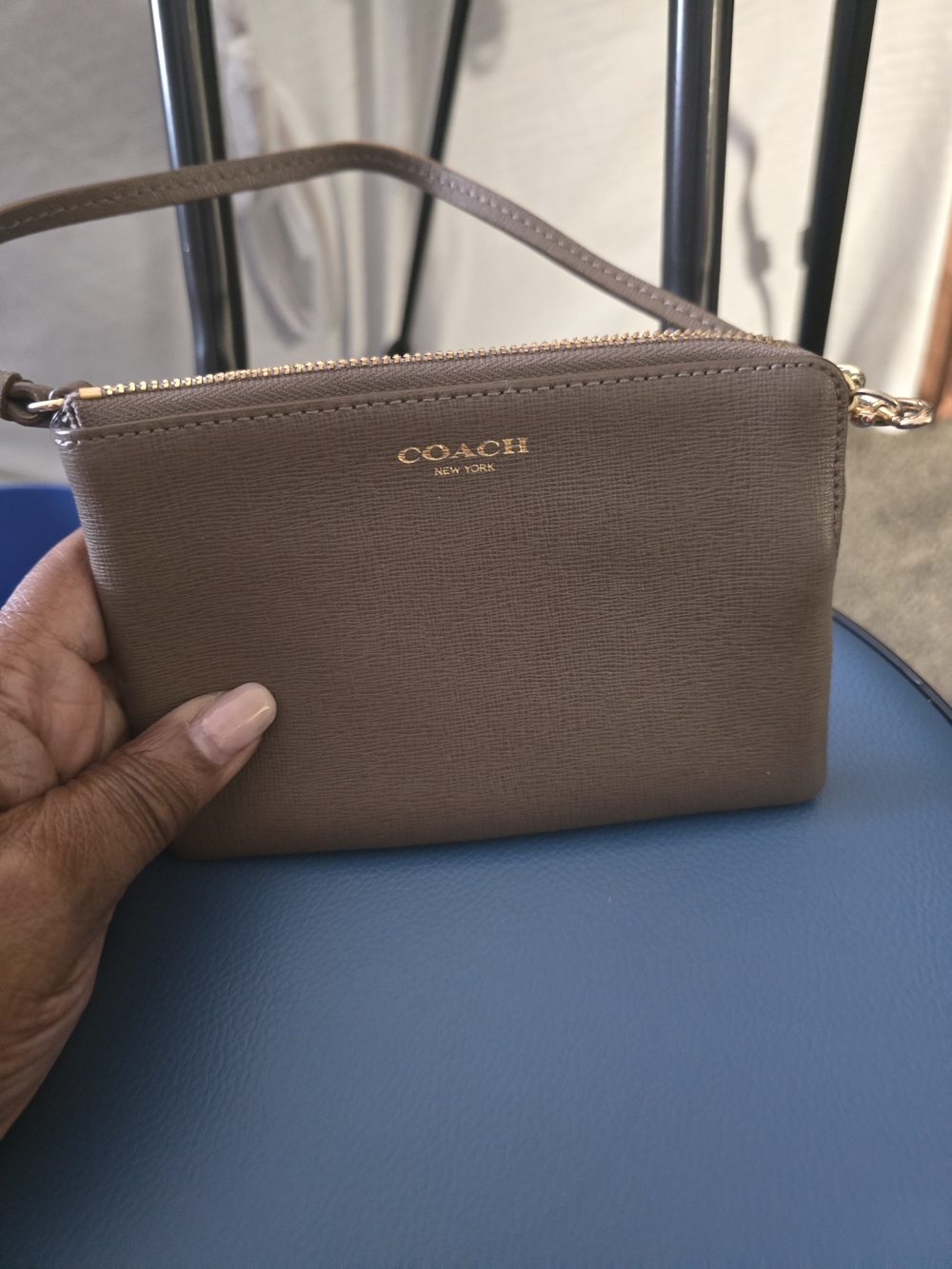 Coach Brown Leather Crossbody Wristlet with Gold Hardware